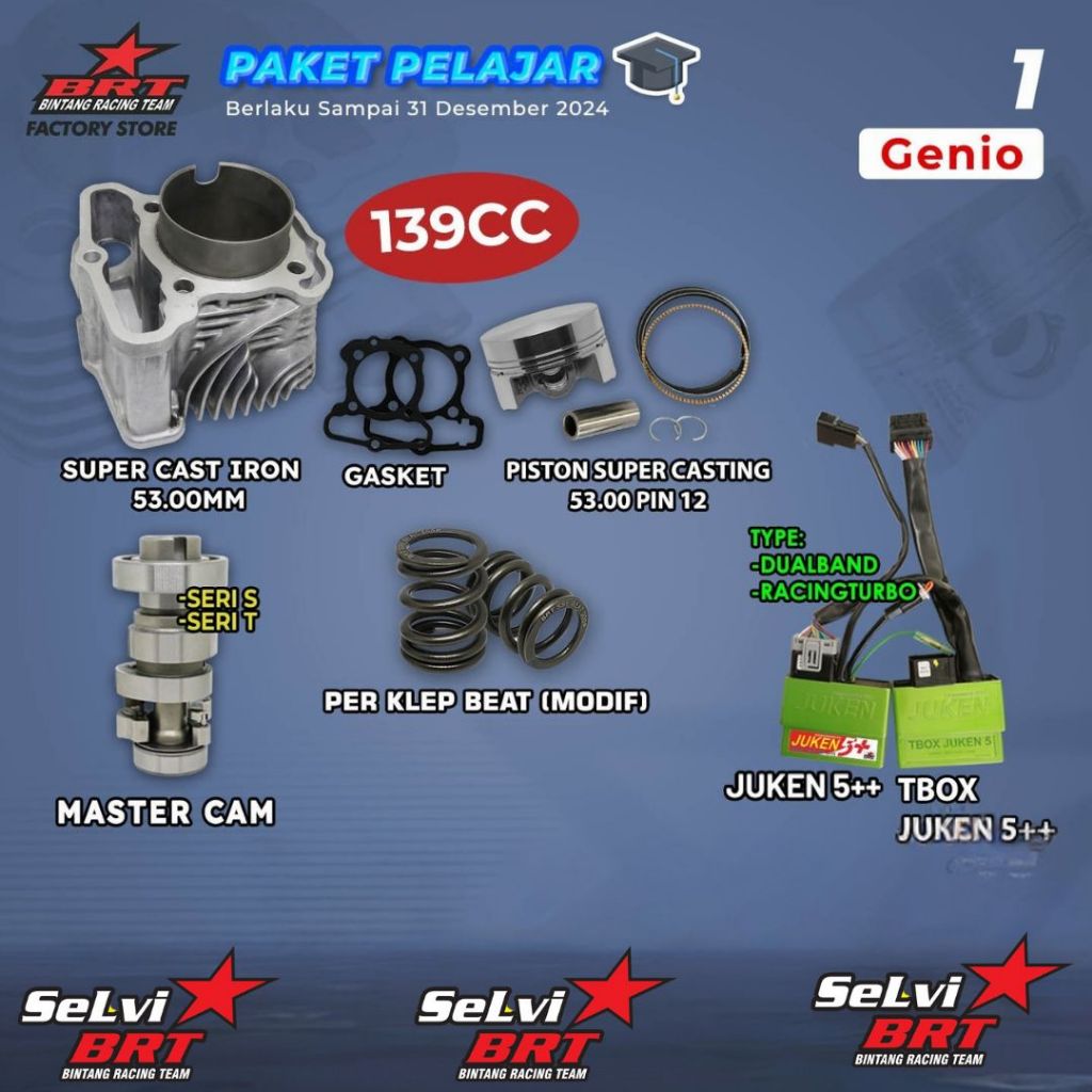 PAKET BORE UP GENIO ALL NEW BEAT BORE UP 130 CC BRT BLOK SET PISTON PER KLEP ECU JUKEN MASTERCAM NOK
