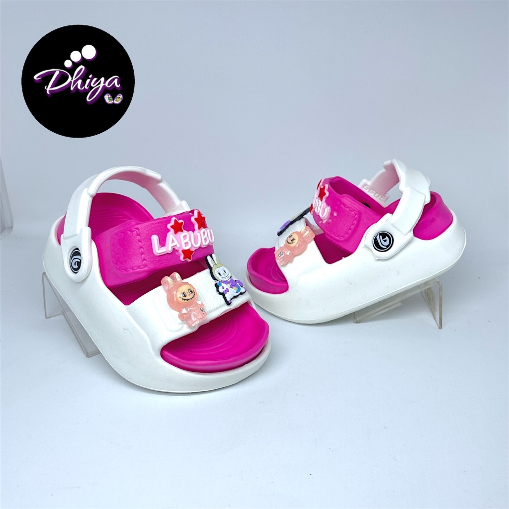 Sandal Anak Perempuan Tali Belakang Karakter Labubu Putih Pink Fanta