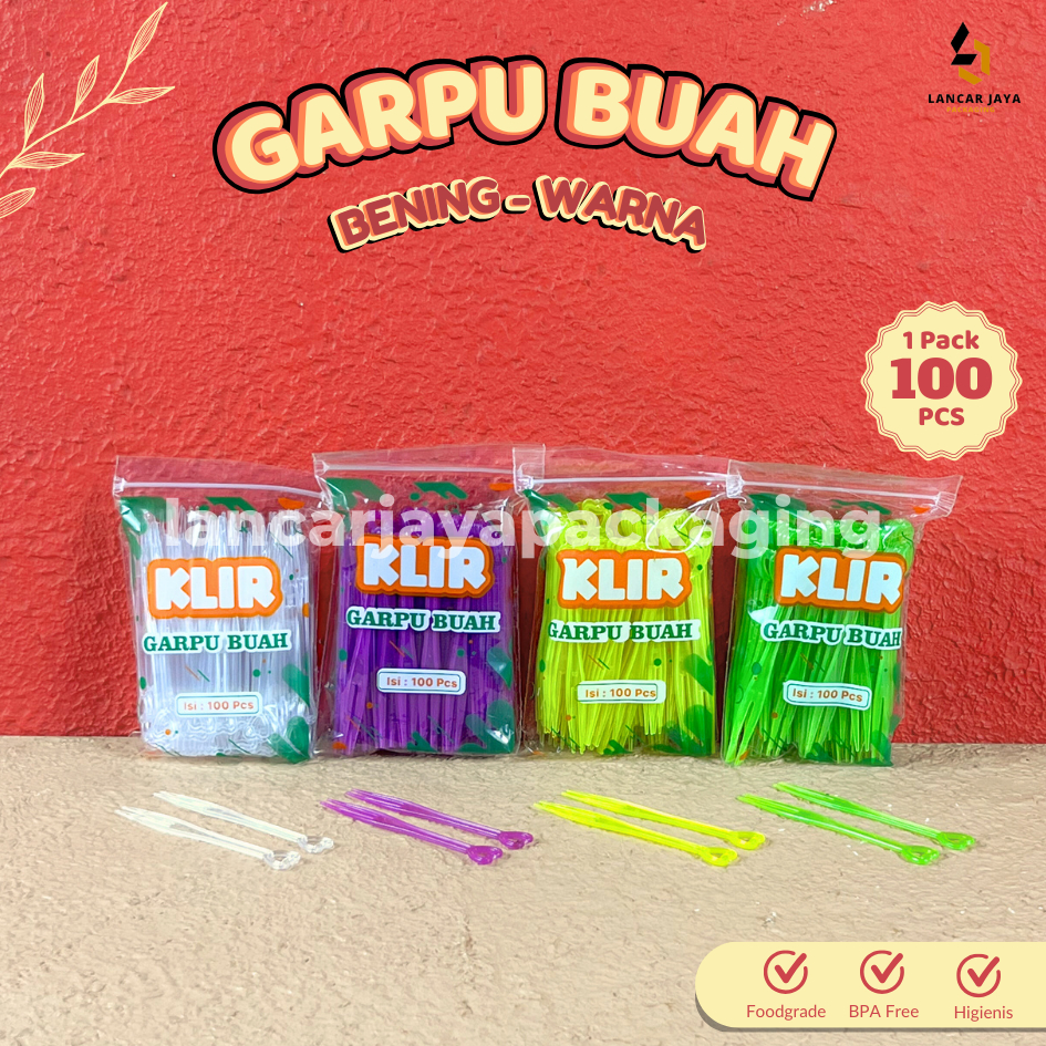 Garpu Plastik Kecil Warna Warni Bening Transparan Tusuk Buah Kue Tart Mini Isi 100 pcs