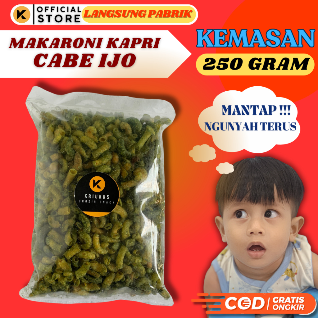 

Kriukks Makaroni Bantet Cabe Ijo Makroni Kapri Rasa Cabe Ijo Pedas Gurih Murah Kiloan Langsung dari Produksi Fresh Renyah Kemasan Plastik Tebal