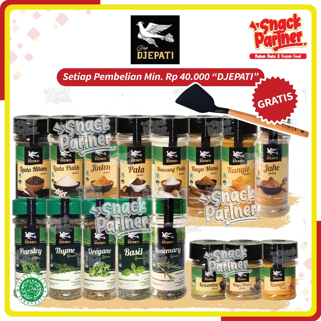 

CAP DJEPATI PREMIUM Bubuk Rempah - Kayu Manis Cinnamon Bawang Putih Garlic Kunyit Lengkuas Ketumbar Jahe Ginger Pala Lada Hitam Peterseli Parsley Basil Thyme Oregano Rosemary KoePoe