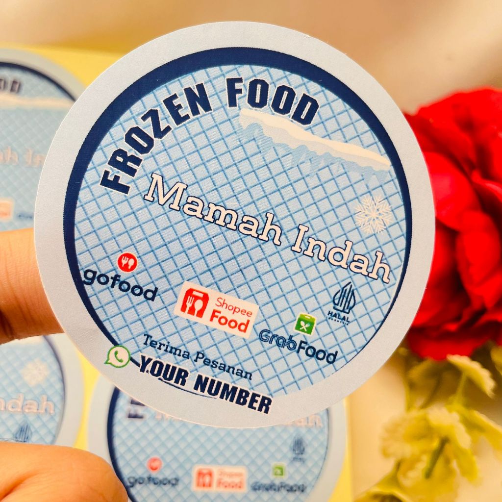 

5-8 Threemind Sticker Label Makanan Beku Free Desain Produk Frozen Food Bulat Chromo Custom Murah