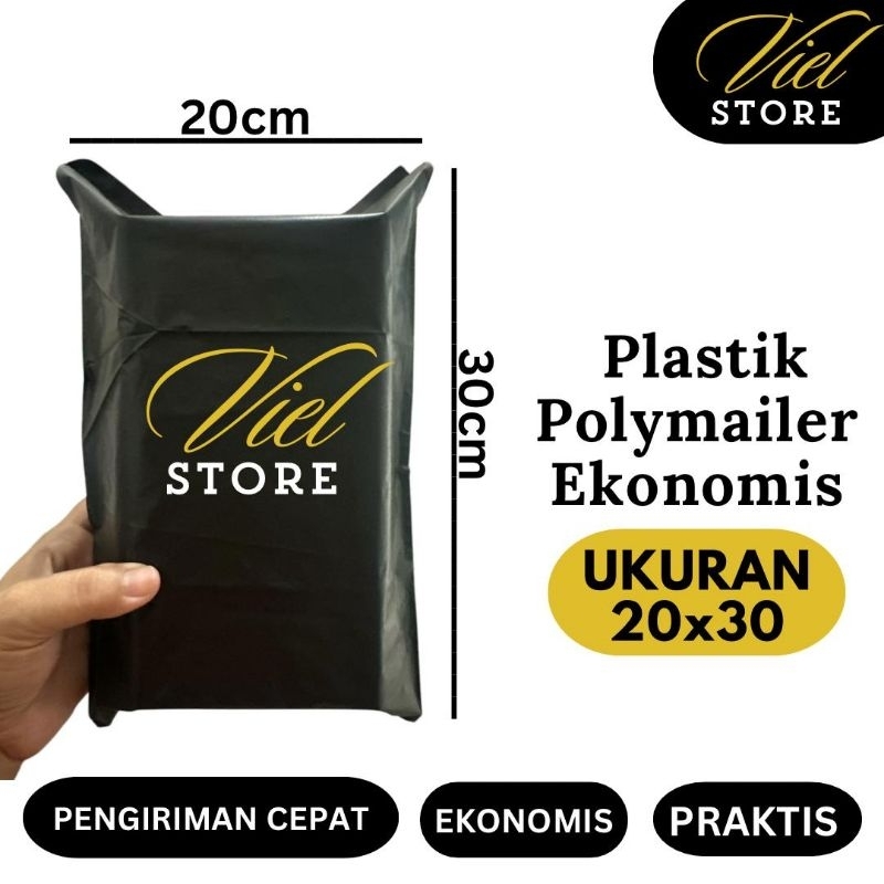 

Polymailer 20x30 HITAM Ekonomis PE, isi 100 lembar Kantong Packing Plastik Olshop Baju