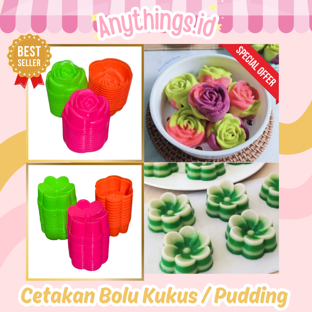 12 Pcs Cetakan Putu Ayu Bolu Kukus Mawar Jasmine Lotus Tulip Sunflower Melati Cetakan Pudding Mawar 