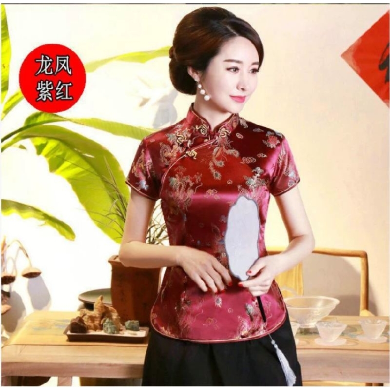 Gaun Imlek Merah Terbaru – Look Mewah & Modern Di Tahun Baru 2025 Ready Stock Blouse Dress Cheongsam