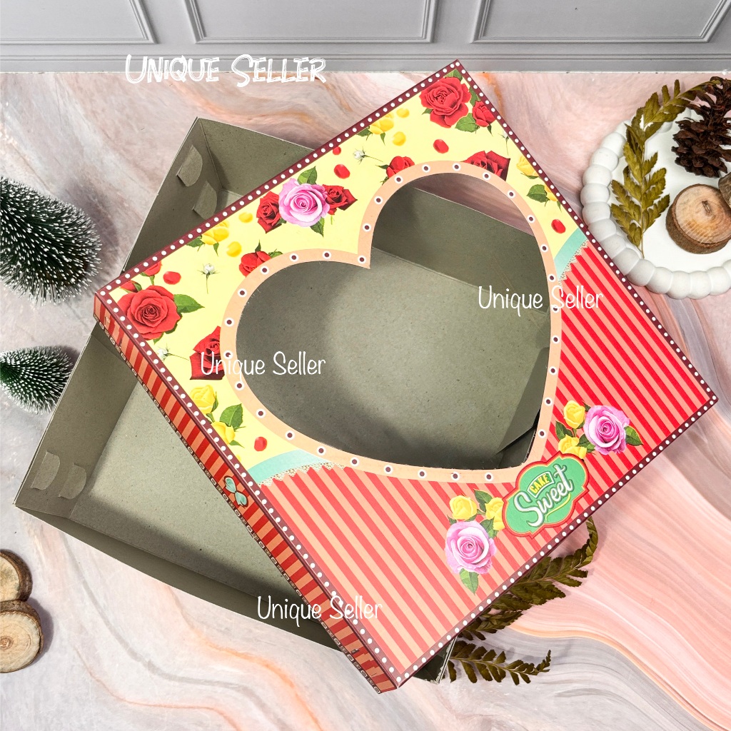 Isi10 Dus Kue Tart TUTUP HATI 24x24x10 26x26x12 28x28x12 / Dus Box Lamaran Tutup Hati Uk 24 26 28 cm