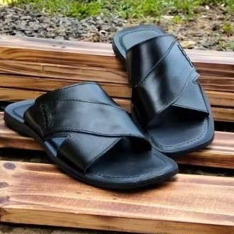 Sandal kulit pria model selop silang original kulit asli/sandal pria model tali silang