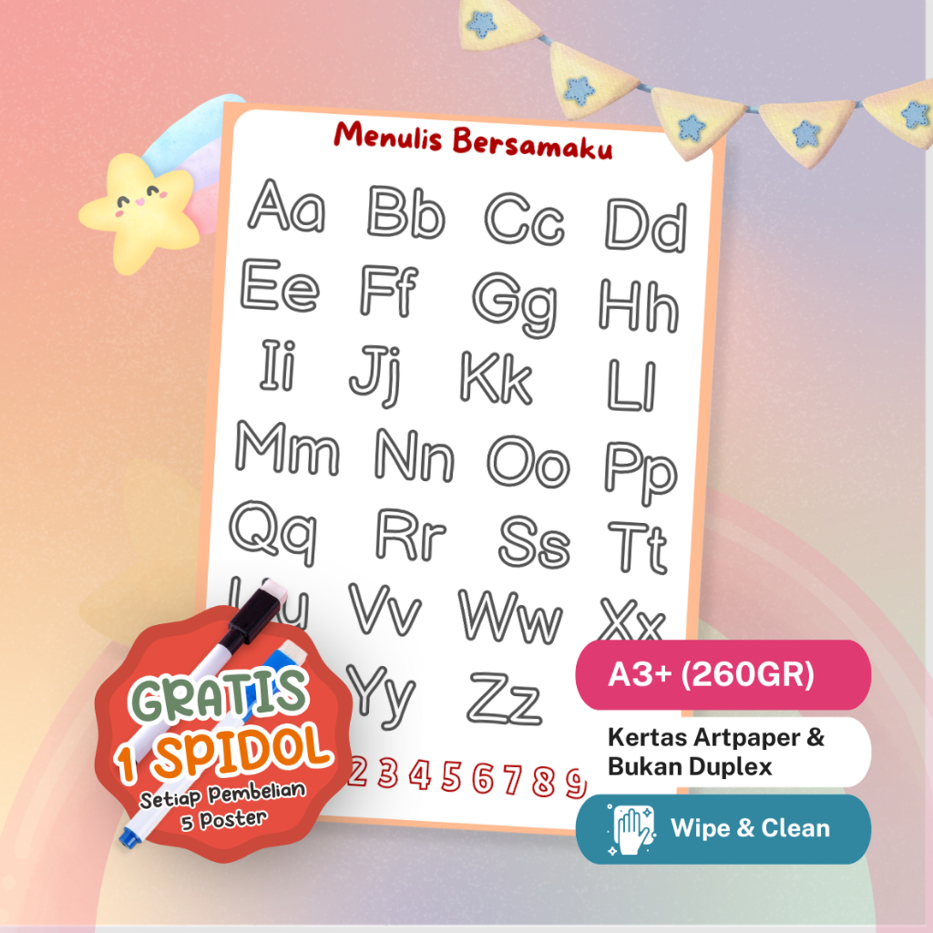 POSTER LAMINASI Abjad & Alphabet / Poster Angka & Huruf | Poster Edukasi Anak