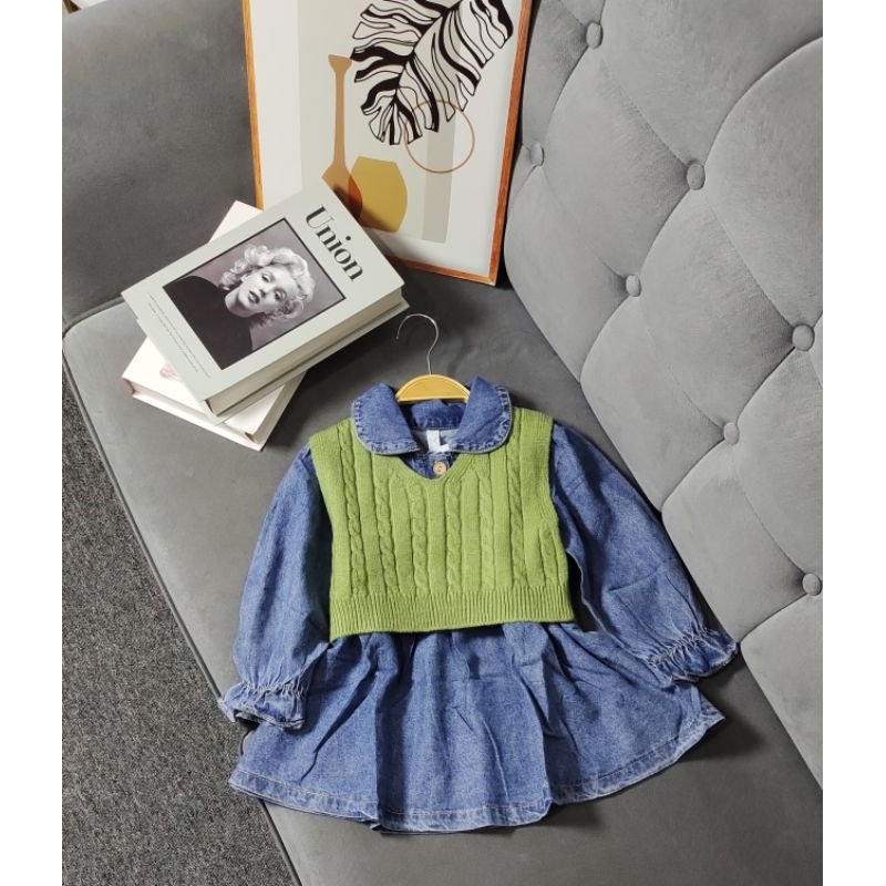 DRESS JEANS VEST RAJUT ANAK PEREMPUAN IMPORT