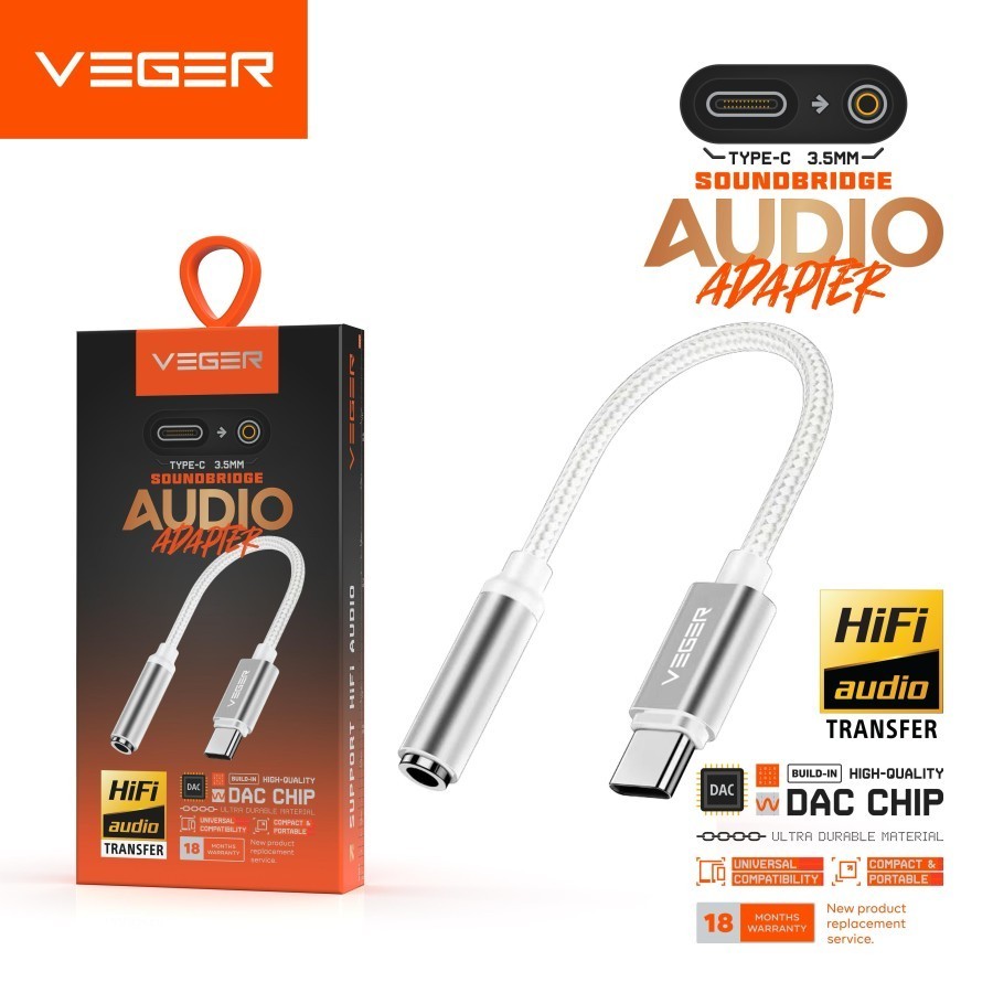 VEGER Kabel Audio Splitter Type C to Jack 3.5mm Converter Splitter Type C to Jack 3.5mm DAC Open Mic