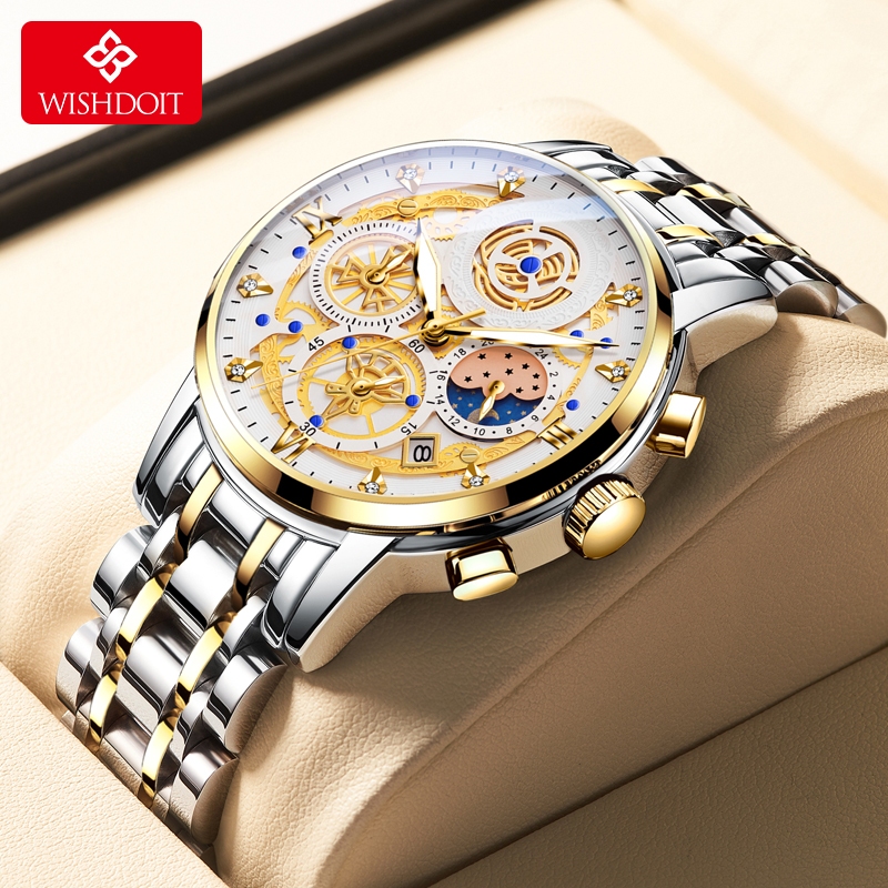 EXCLUSIVE WISHDOIT Jam Tangan Pria Anti Air Asli Kalender Bercahaya 2025 Terbaru Mewah Bisnis Baja