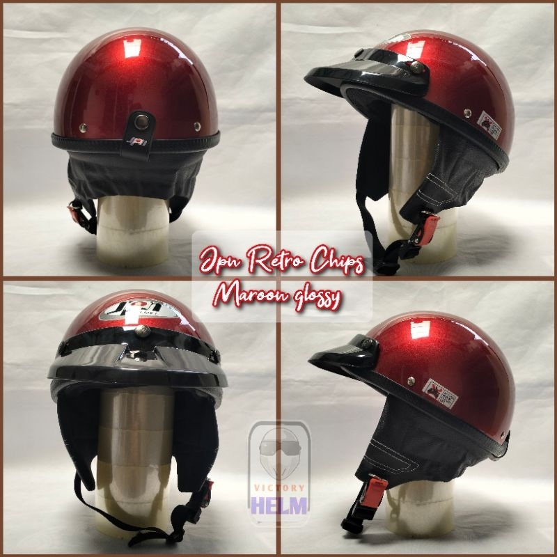 Helm Jpn Retro Chips merah maroon glossy