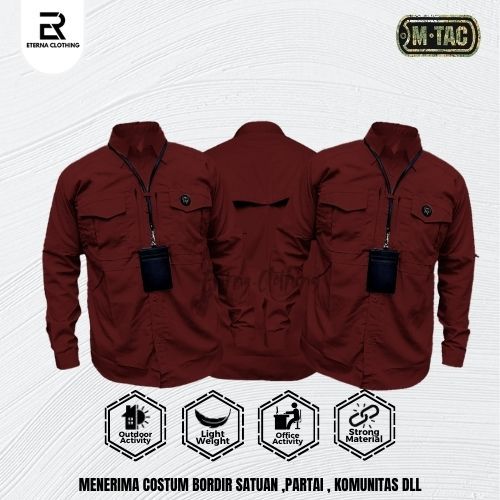 Kemeja Tactical M-TAC ORIGINAL MAROON Lengan Panjang Baju Kantor Lapangan Outdoor Activities.