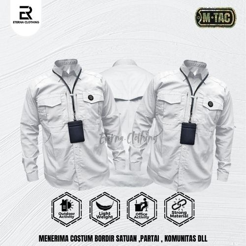 Kemeja Tactical M-TAC ORIGINAL PUTIH Lengan Panjang Baju Kantor Lapangan Outdoor Activities.