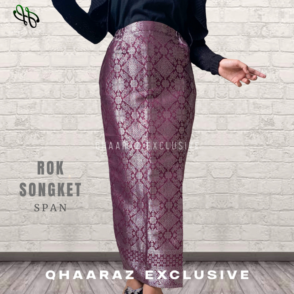 Qhaaraz Rok Songket Span Jadi Siap Pakai Bawahan Tunik Kebaya Baju Kurung Kondangan Pesta Wisuda Mod
