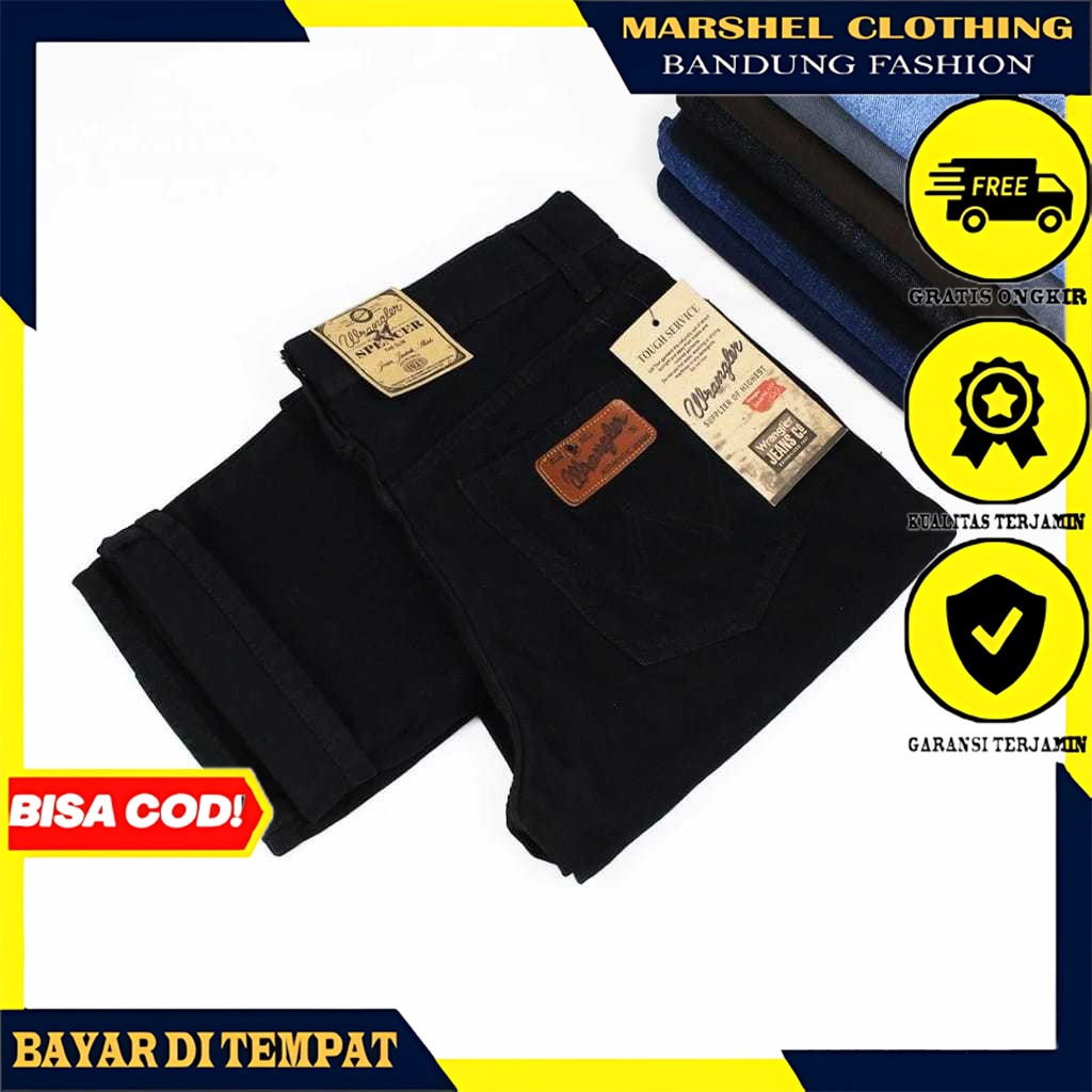 Ⓜ𝐜𝕃 - Celana Jeans Hitam Wrangler Panjang Pria Ukuran Jumbo Big Size Original ( 28-38 )