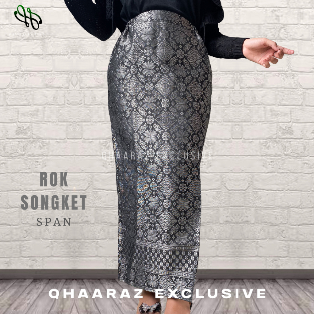 Qhaaraz Rok Songket Span Jadi Siap Pakai Bawahan Tunik Kebaya Baju Kurung Kondangan Pesta Wisuda Mod