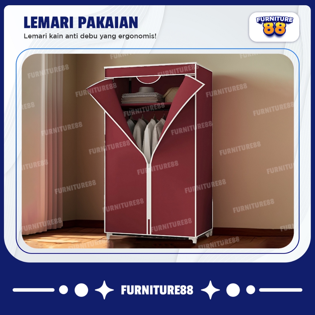 Lemari Kain Portable Resleting Lemari Bongkar Pasang Lemari Pakaian Portable Gantungan