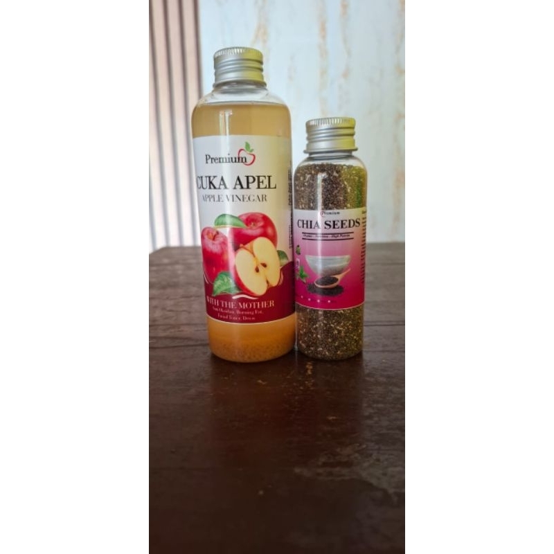 

ORIGINAL Cuka apel Premium with Mother paket diet Cuka apel 250gr & chia sheed 100gr