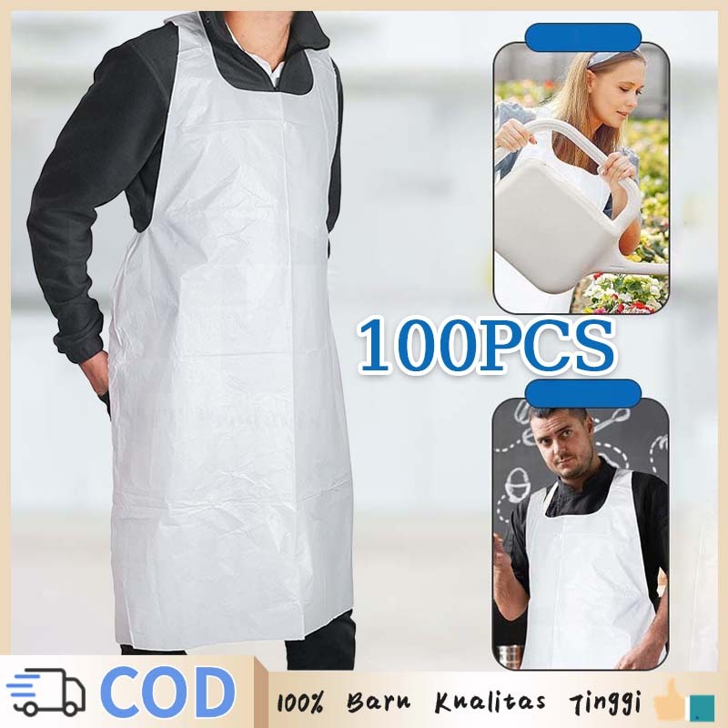 100pcs/set Apron Sekali Pakai Celemek Medis Waterproof Apron Sekali Pakai
