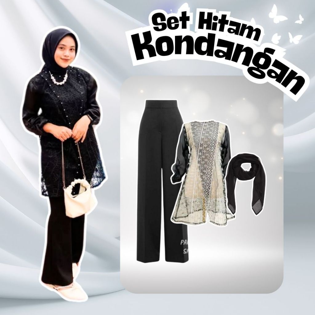 ✅Setelan Wanita Outer Tunik Brokat + Kulot + Bella Hijab Style Ootd Hijab Wanita Setelan 3IN 1 Murah