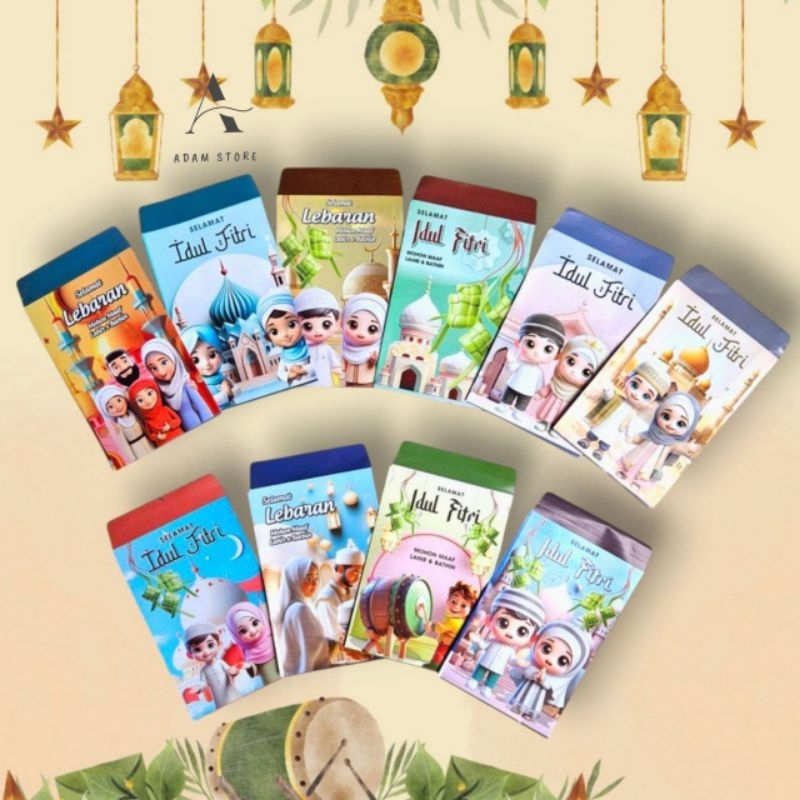 

Amplop lebaran Angpau lebaran kartun muslim DF2 ukuran medium mix gambar