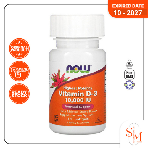 Now Vitamin D3 10000 IU D-3 10.000 IU High Potency 120 Sgel - Tulang Imun Gigi Sehat Atasi Kebotakan