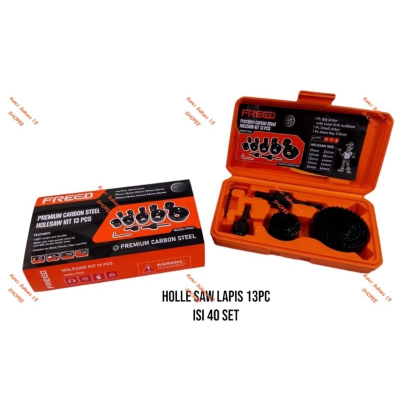 Mata Bor Kayu Bulat 13 Pcs / Hole Saw Wood Set / Mata Bor Lubang Kayu Pipa PVC FREED