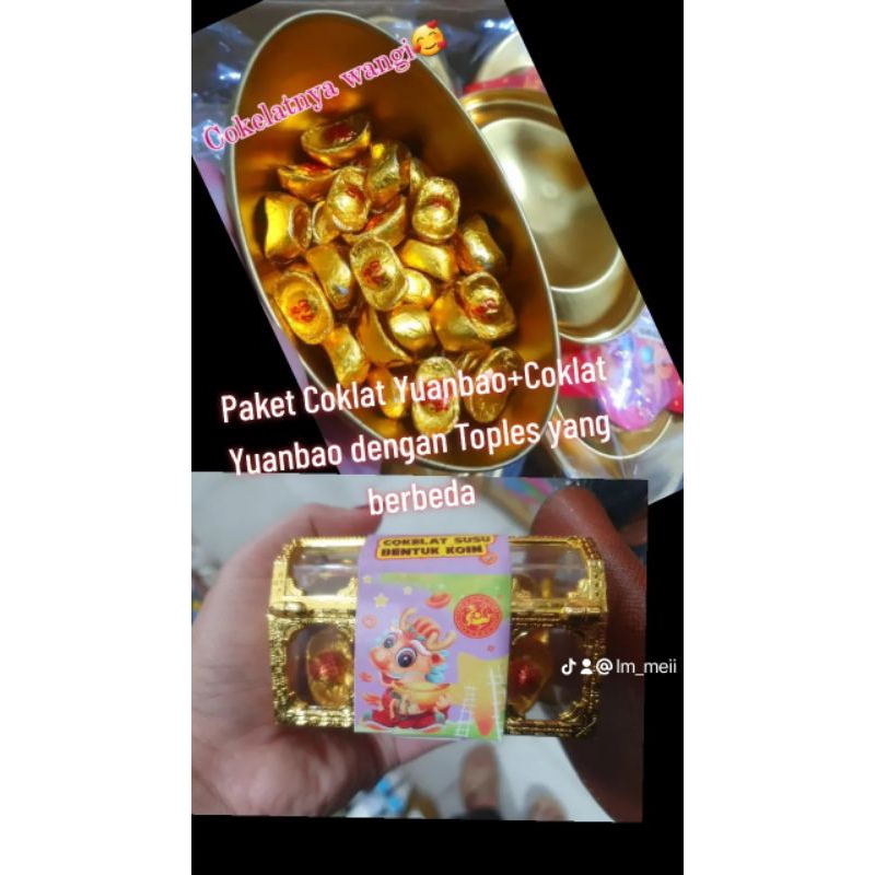 

Coklat Mini Yuanbao+Coklat Emas Yang berbeda Toples Bentuk Isinya Sama Rasanya Wangi Banget