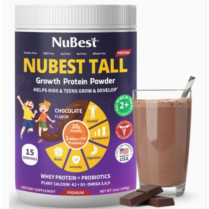 

NuBest Tall Growth Protein Powder Chocolate Flavor Height Growth, Bone Strength, Brain Booster for Teens with Protein, Probiotics, Calcium & Multivitamin