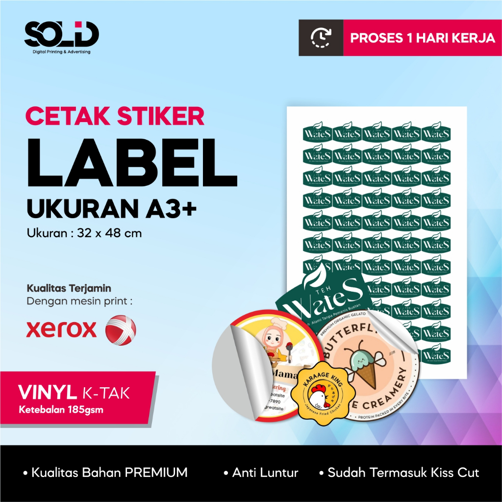 Cetak Stiker Label Vinyl A3+ Kiss Cut