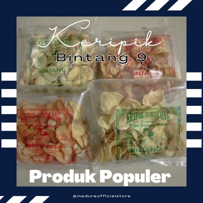 

(1Bal Isi 20pcs) Keripik Singkong Madura Bintang 9 Rasa Original & Pedas Manis ° 70gram°