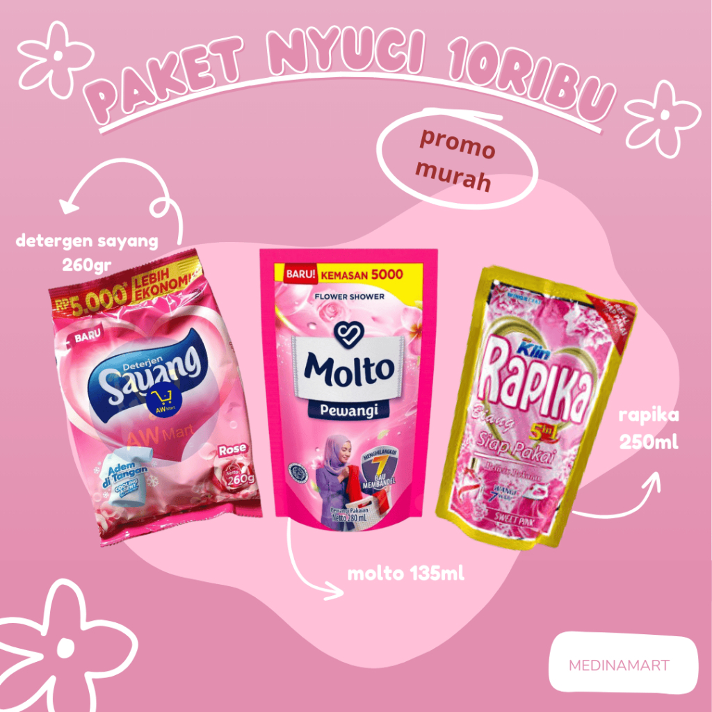 Paket Cuci Baju10ribu 3 Detergen, Pewangi, Pelicin