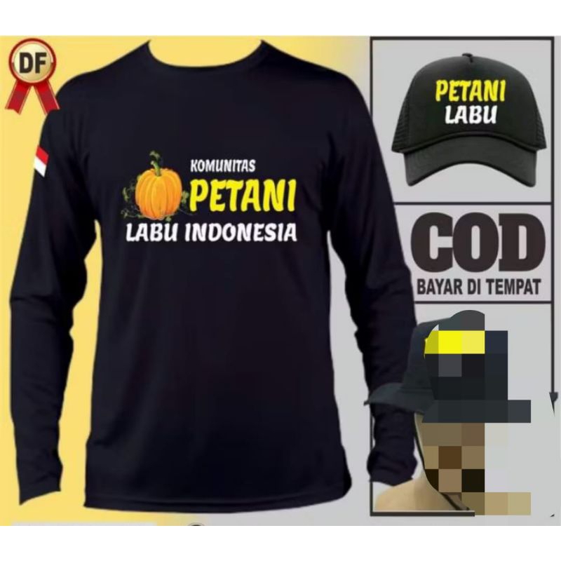 KAOS KOMUNITAS PETANI LABU INDONESIA LENGAN PANJANG BONUS TOPI CORAK KUNING TULISAN DEPAN