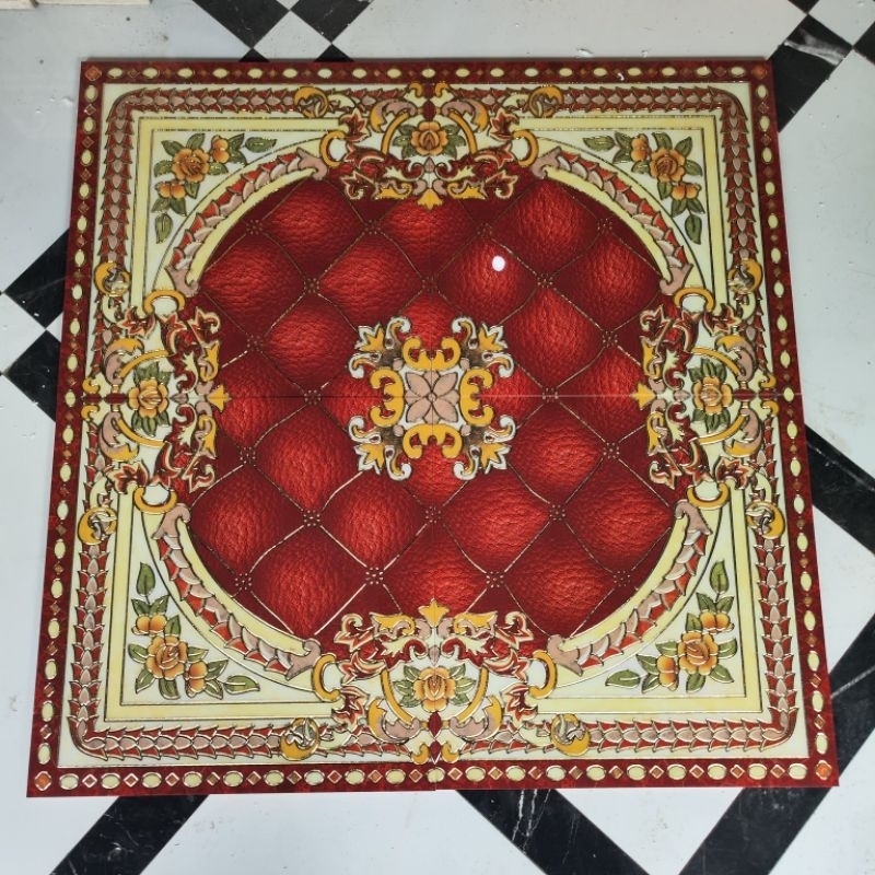 Granit Pola Dekoratif tile ukuran 120x120 motif merah cream