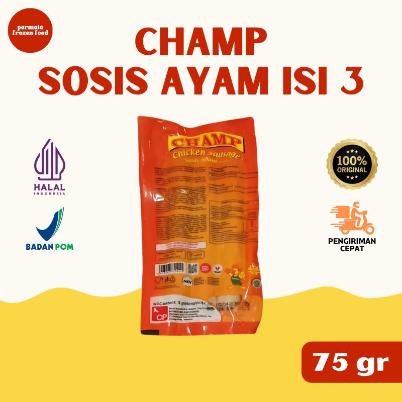 

CHAMP Sosis Ayam Kombinasi 75 gr isi 3 pcs
