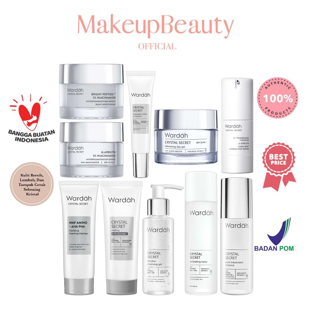 WARDAH White Crystal Secret Series ( Day/ Night/ Eye Cream/ Essence/ Facial Wash/ Exfoliating/ Mask/