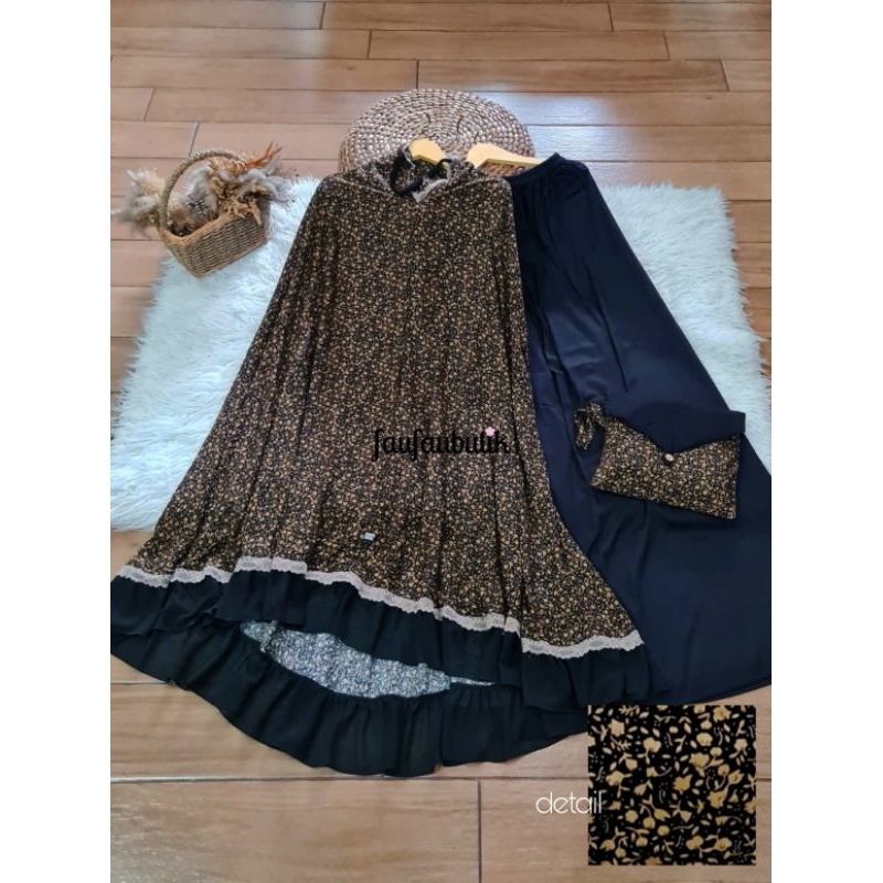 mukena Rimple Autumn Gold Hitam (tali karet)