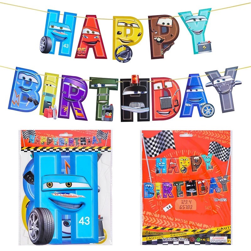 Banner happy birthday karakter disney cars hiasan dekorasi pesta ulang tahun ultah anak cowok laki l