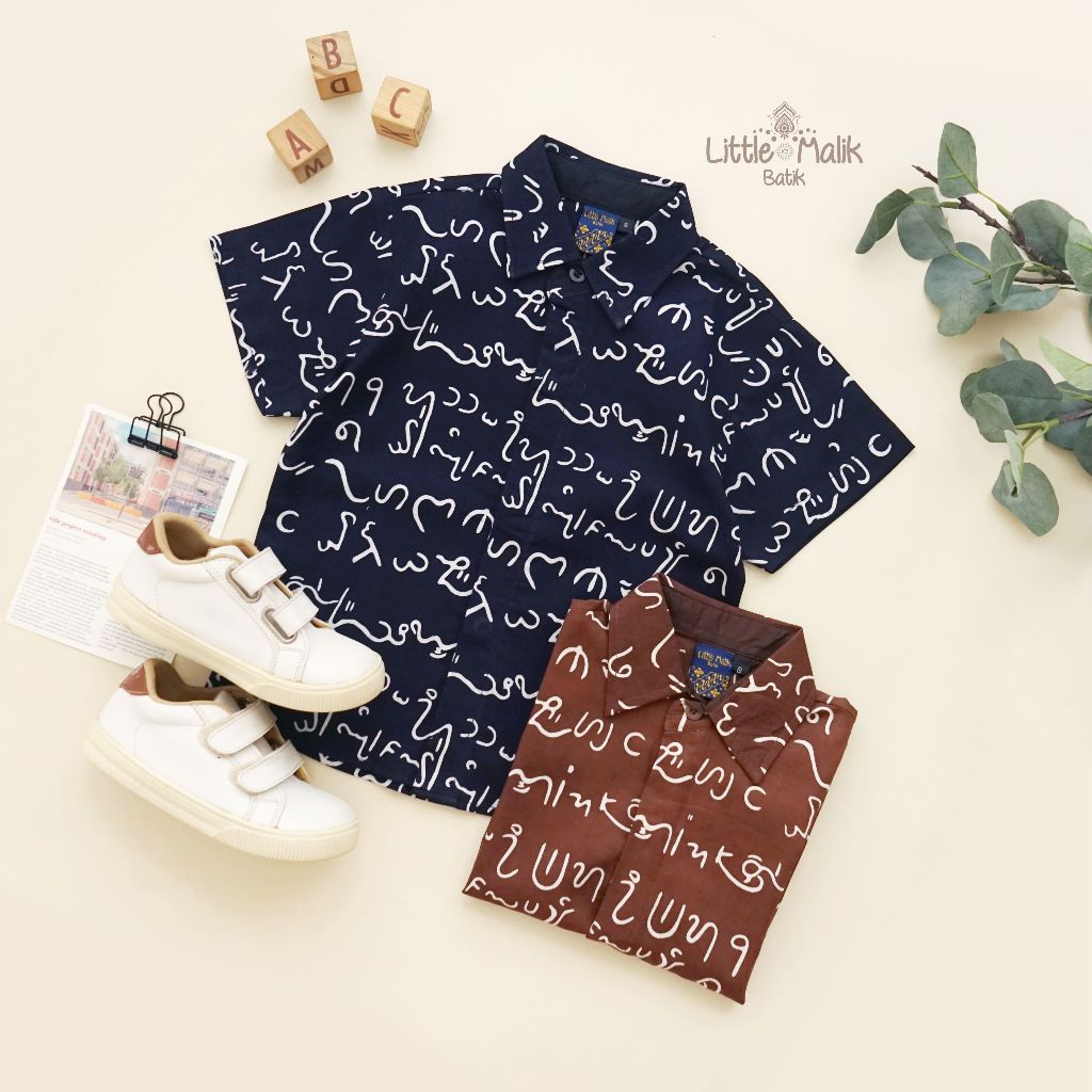 -Batik Organik- Kemeja Batik Anak Lengan Pendek By Little Malik Batik, Garutan Aksara Jawa