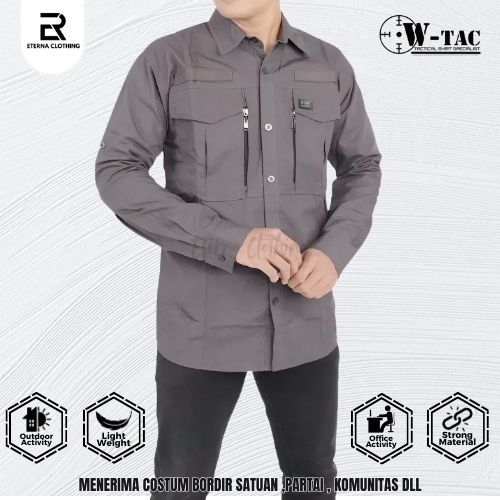 Kemeja Tactical W-TAC ORIGINAL ABU-ABU Lengan Panjang Baju Kantor Lapangan Reskrim Outdoor Activitie