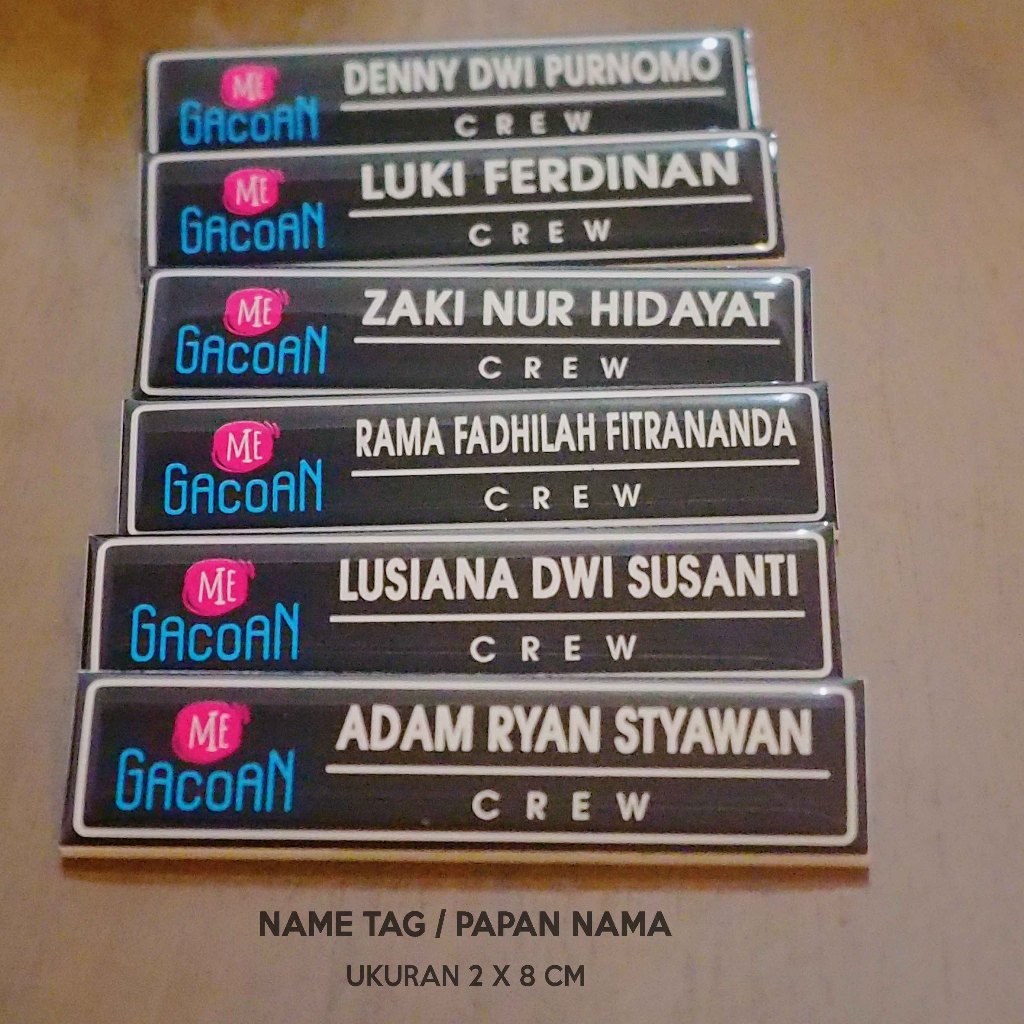 

Mi gacoan Nametag, papan nama, nama dada ukuran 2x 8 cm