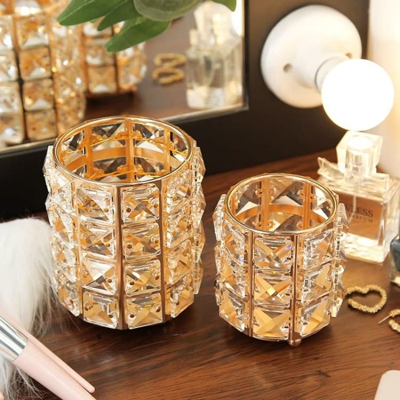 

Tempat pensil kristal Tempat Brush Gold mewah