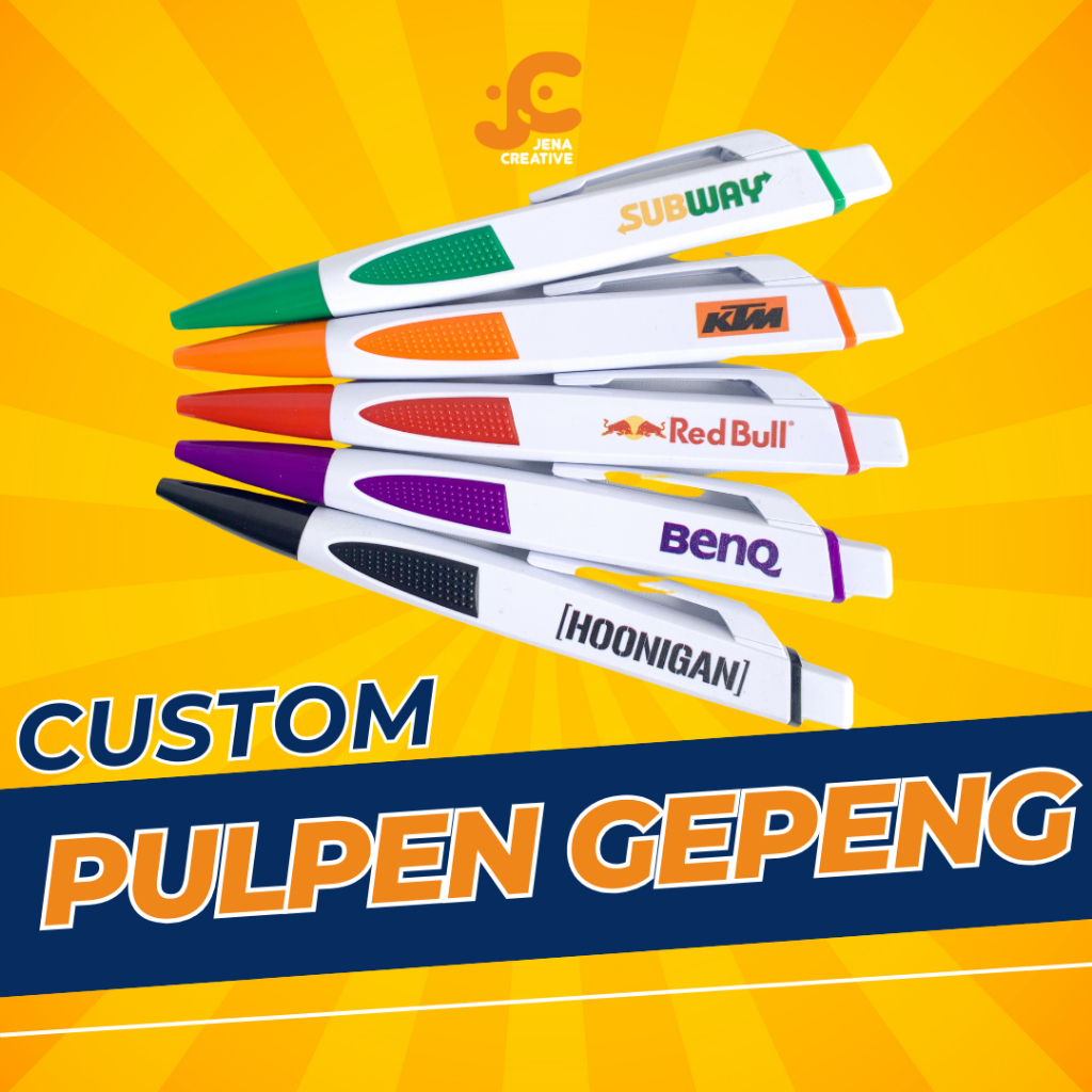 

CUSTOM Pen Gepeng Plastik/ Custom Souvenir Pulpen Seminar / Promosi Ballpoint Gepeng