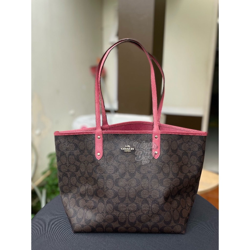 COACH Signature Reversible - Mahogany/Rosie Pink Tote Bag Preloved Branded BAg Authentic