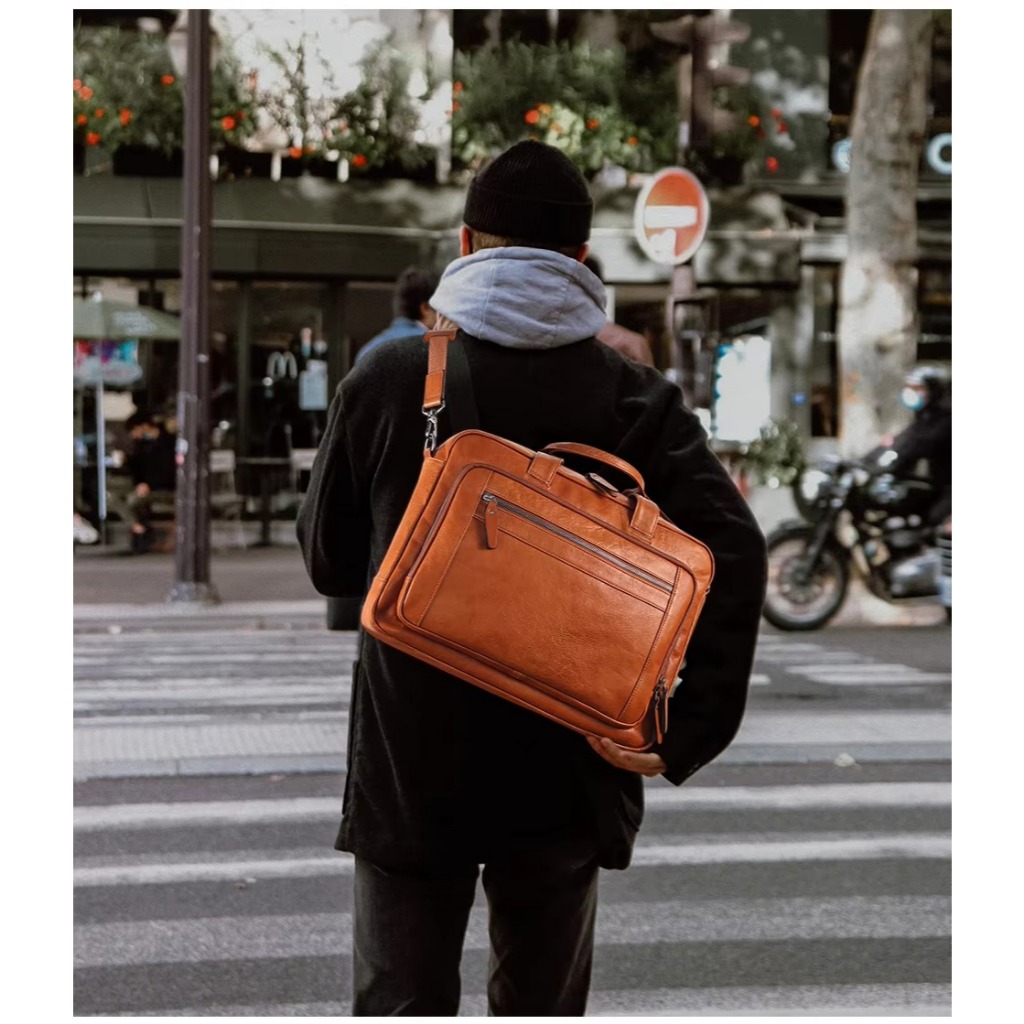 Tas Kerja Kulit Pria Kapasitas Besar Tas Bisnis Retro/ Tas Kulit Sapi Asli