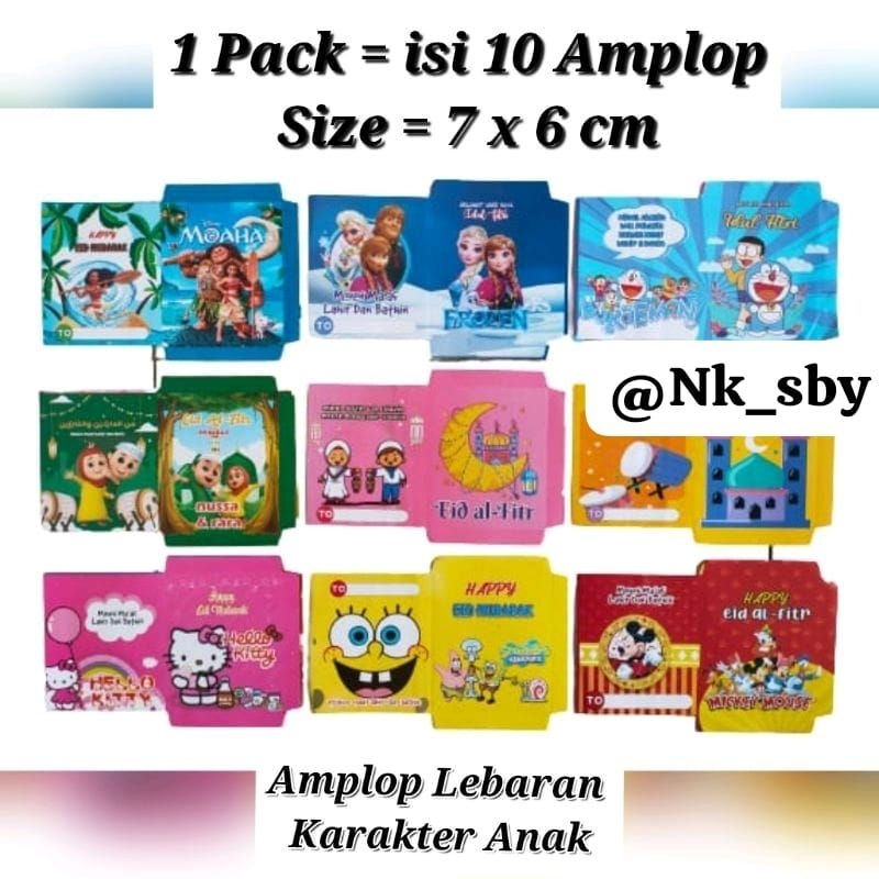 

AMPLOP LEBARAN KARAKTER ANAK Size : 7 x 6 cm ( 1 Pack = isi 10 Amplop )