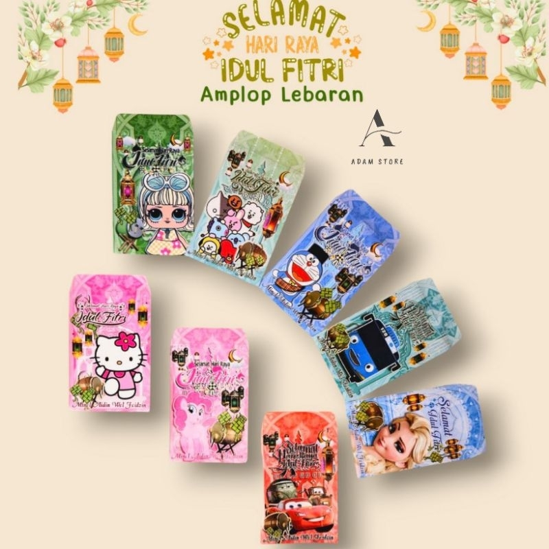 

amplop ampau lebaran kartun anak seri H ( Glosy) isi 100 lembar mix 10 gambar