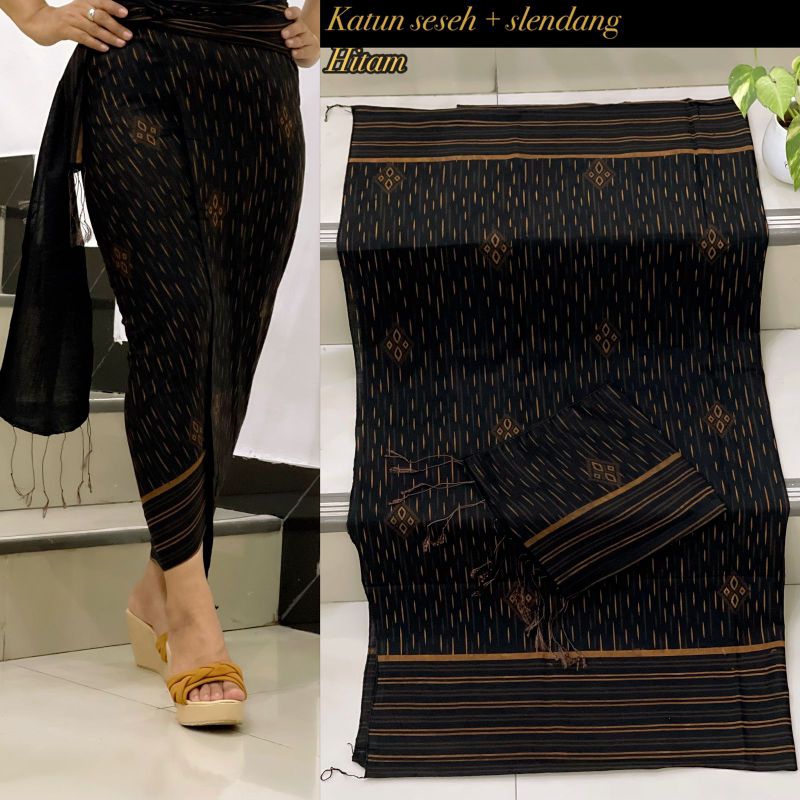 Katun Seseh Hitam + Slendang kamen bali kamen set selendang kamen lembaran bali