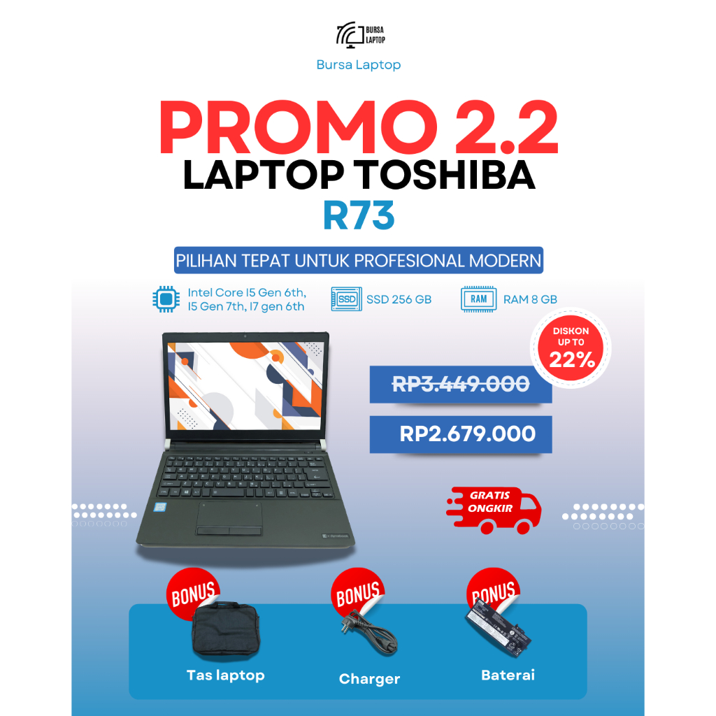 Laptop Toshiba R73 Core I5 I7 Ram 8gb Ssd 256gb Windows 10 13inch